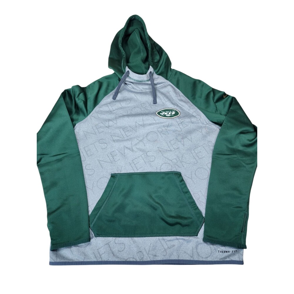 New York Jets Nike Therma Fit Hoodie Sweatshirt Youth Medium NFL Gray‎ Green
